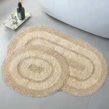 Doğal Pamuklu Spagetti Oval Vizon 2'li Banyo Paspası Seti Banyo Halısı Klozet Takımı