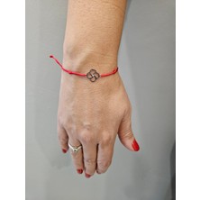 G&A Jewels 925 Ayar Gümüş ve Pırlanta Taşlı Yonca Kırmızı Ipli Bileklik