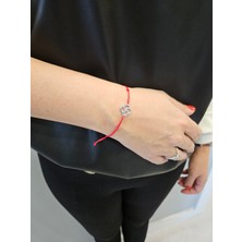 G&A Jewels 925 Ayar Gümüş ve Pırlanta Taşlı Yonca Kırmızı Ipli Bileklik