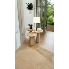 Simillo Home & Living Wooden 3’lü Set Fitilli Mantar Yan Sehpa Modern