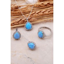 Sümer Telkari Opal Taşlı  Damla Gümüş Üçlü Set 2418