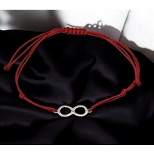 G&A Jewels 925 Ayar Gümüş ve Pırlanta Taşlı Sonsuzluk Kırmızı Ipli Bileklik