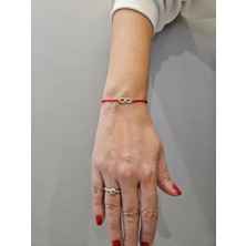 G&A Jewels 925 Ayar Gümüş ve Pırlanta Taşlı Sonsuzluk Kırmızı Ipli Bileklik