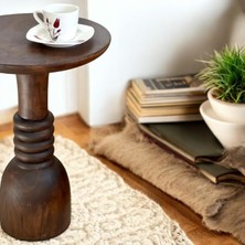 Wood Woodenahşap Tekli Mantar Yan Sehpa Modern Ceviz Renk 50 cm