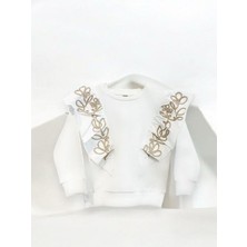 Zekids Kız Çocuk Pamuklu Orta Kalınlık Omuzları Fırfırlı ve Nakışlı Sweatshirt