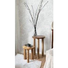 Simillo Home & Living Ahşap 2’Li Set Yan Sehpa Modern Fiskos / Çiçeklik Natural Renk Vernikli Cilalı