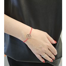 G&A Jewels 925 Ayar Gümüş ve Pırlanta Taşlı Kalpli Yonca Kırmızı Ipli Bileklik