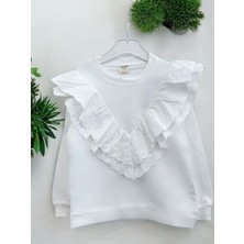 Zekids Kız Çocuk Yakası Dantel Güpür Detaylı Pamuklu Bluz