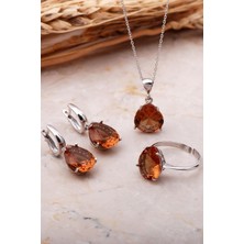 Sümer Telkari Renk Değiştiren Sultan Taşlı Rodyumlu Damla Gümüş Set 2355