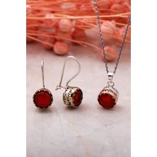 Sümer Telkari Kök Yakut Elişi Gümüş Ikili Set 2333-YUVARLAK