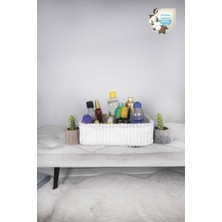 %100 Pamuk Beyaz Kadife Dikdörtgen Sepet 30X21X8