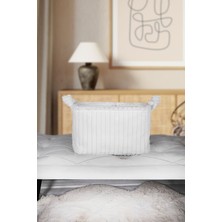 %100 Pamuk Beyaz Kadife Dikdörtgen Sepet 27X37X25