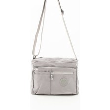 Sanmorris Kadın Çok Gözlü Suya Dayanıklı Paraşüt Kumaş Açık Gri Renk Ayarlanabilir Çapraz Askılı Omuz Çantası