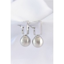 Sinerji Shop Pirinç Gümüş Renk Dikdörtgen Detay Oval Küpe - TJ-BKP8914