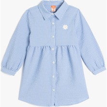 Koton Gömlek Yaka Uzun Kollu Nakış Detaylı Çizgili Elbise