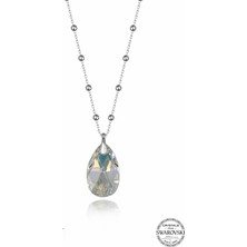 Kutaydan Swr Crystal 22 mm Damla Top Zincirli Kadın Gümüş Kolye