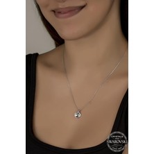 Kutaydan Swr Crystal 8 mm Çerçeveli Yuvarlak Kadın Gümüş Kolye