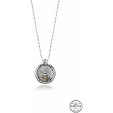 Kutaydan Swr Crystal 8 mm Çerçeveli Yuvarlak Kadın Gümüş Kolye