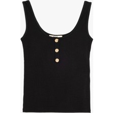 Koton Düğme Detaylı U Yaka Kolsuz Fitilli Viskon Üst