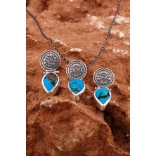 Sümer Telkari Turkuaz Taşlı Elişi Tasarım Gümüş Set