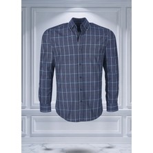 Todht Kolay Ütülenebilen Dört Mevsim Modern Fit Yumuşak Dokulu Gri Beyaz Çizgili Erkek Gömlek