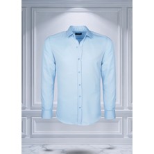 Kolay Ütülenebilen Dört Mevsim Modern Fit Yumuşak Dokulu Açık Mavi Düz Erkek Gömlek