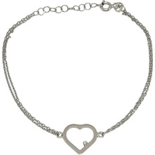 G&A Jewels 925 Ayar Gümüş ve Pırlanta Taşlı Kalp Çift Zincirli Bileklik