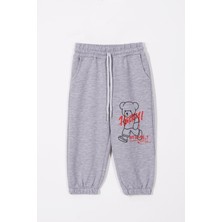 Zepkids Happy Ayıcık Baskılı Gri Renk Erkek Çocuk Eşofman Tek Alt