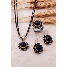 Sümer Telkari Ametist Taşlı Altın Yaldızlı Mini Gümüş Set 557