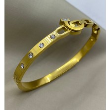 By Nur Takı Çelik Gold Renk Ay Model Kelepçe Bileklik