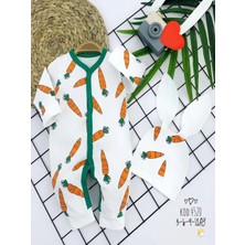 Beruflic Kulaklı Şapkalı Havuç Baskılı Boydan Çıtçıtlı Uzun Kollu Kız Erkek Bebek Tulumu Beyaz