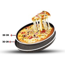 Dora Granitta Pizza, Künefe Eli Böğründe (Yanyana) 28 Cm,30 cm 2'li Tepsi Seti-Siyah Altın
