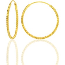 Gümüş Altın Yaldızlı 26 mm Sık Burgu Halka Küpe SGTL12754GOLD