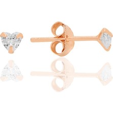 Gümüş Zirkon Taşlı, Rose, Kalp Kesim 3 mm Tektaş Küpe SGTL12738ROSE