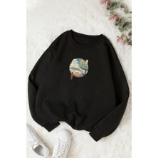 Unisex Neighbor's Ukiyo E Baskılı Bisiklet Yaka Sweatshirt