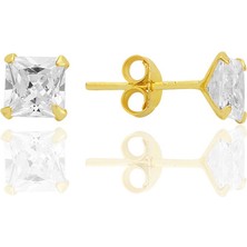 Gümüş Zirkon Taşlı,altın Yaldızlı,kare (Prenses) Kesim 5 mm Tektaş Küpe SGTL12743GOLD