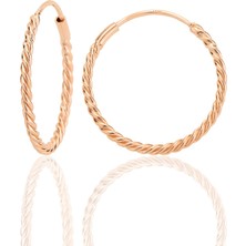 Gümüş Rose 20 mm Sık Burgu Halka Küpe SGTL12753ROSE