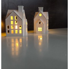 3D Fabrick Kış Evleri 2'li Set Dekoratif Noel Evleri Tealight Mumluk