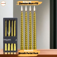 Badem10 Şamdan Mum Burgulu 4'lü Metalik Boya Altın Gold Dekoratif Mumu Kandil  Fitilli Mumluk 25  cm