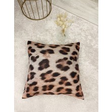 Brillant Keten Görünümlü Leopar Desenli Kırlent Kılıfı 45 x 45