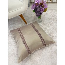 Brillant Bej/nohut Rengi - Mor Biyeli  Ipek Tafta Kırlent Yastık Kılıfı  (45 x 45)