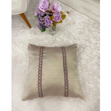 Brillant Bej/nohut Rengi - Mor Biyeli  Ipek Tafta Kırlent Yastık Kılıfı  (45 x 45)