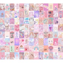 Pembe Anime Kawaii Duvar Kolaj Seti - Anime Kız Duvar Seti - Anime Manga Kolaj - 104 Adet 10X15 cm