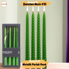 Badem10 Şamdan Mum Burgulu 4'lü Metalik Boya Yeşil Dekoratif Mumu Kandil  Fitilli Mumluk 25  cm