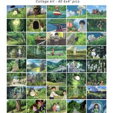 Studio Ghibli Yeşil Estetik Kolaj Seti – 40 Adet – 15×10 cm – Anime Poster Seti – Kuşe Kağıt
