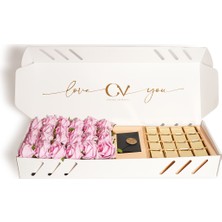 CV Chocolate Value Lüks Çiçekli Hediye Kutusu-Lila Gül