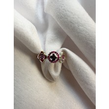 Jia Jewelry Pembe Taşlı Çiçek Model 925 Ayar Silver Gümüş Yüzük