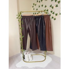 Beli Lastikli Deri Pantolon Taba