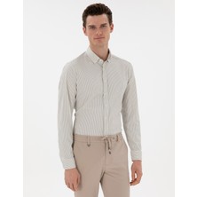 Pierre Cardin Erkek Çağla Slim Fit Çizgili Uzun Kollu Gömlek 50301583-VR016
