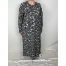 Kadın Siyah Bej Desenli Bisiklet Yaka Desenli Uzun Kollu Süet Mevsimlik Anne Elbise